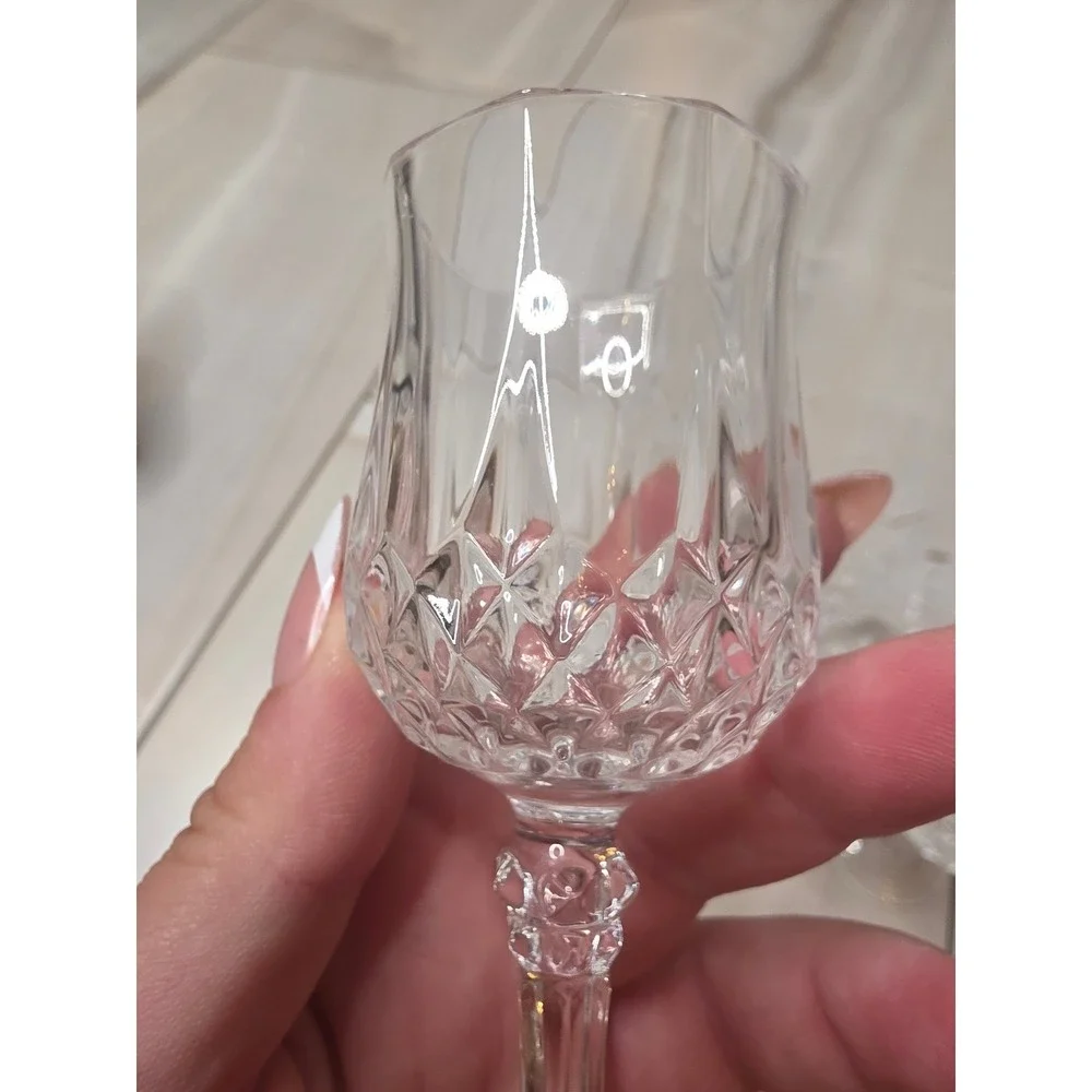 Set of 6 Crystal Cordial Glasses Diamond Cut‎ Stemmed Liqueur Aperitif 4.5 inch